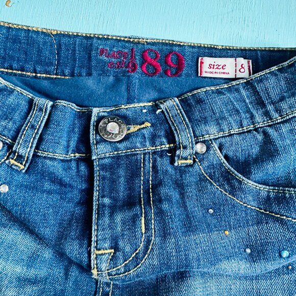 Children's Place Jean Skirt Embellished with Hearts Rhinestones Girls Size 8 - Picture 4 of 6